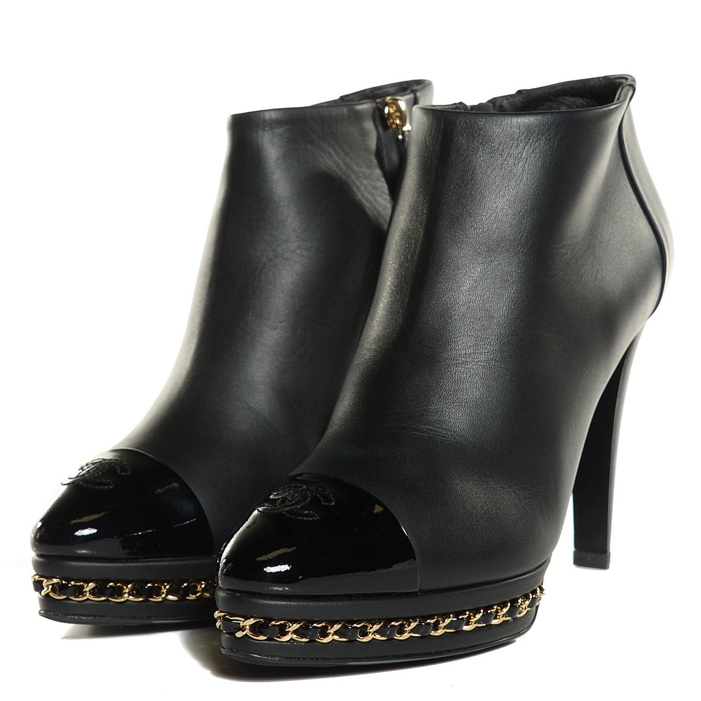 Lambskin Platform Chain Ankle Boots 36.5 Black