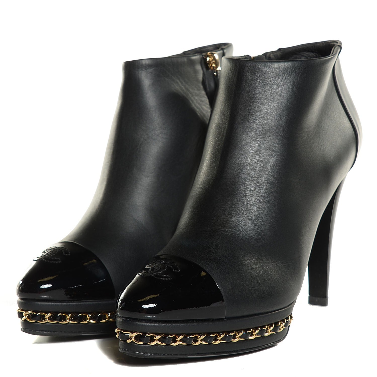 Chanel Lambskin Platform Chain Ankle Boots 36.5 Black 3 of 8