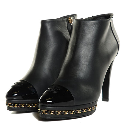 Chanel Lambskin Platform Chain Ankle Boots 36.5 Black 3 of 8
