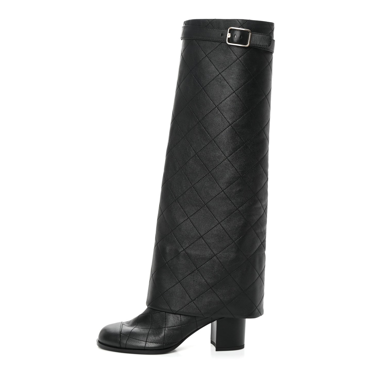 Lambskin Quilted High Boots 36 Black