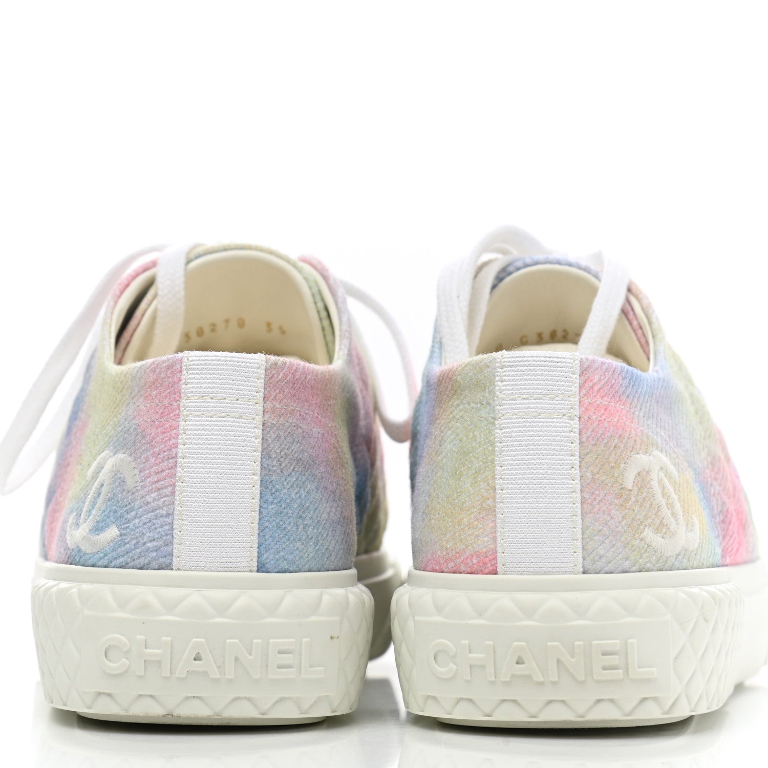 Chanel Printed Canvas CC Sneakers 35 Green Pink Blue White 7 of 9