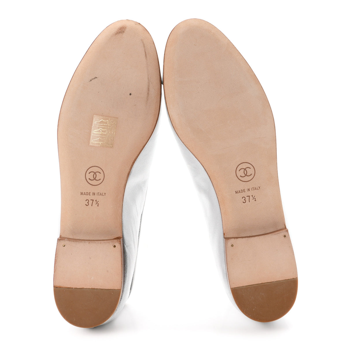 Metallic Lambskin CC Cap Toe Ballerina Flats 37.5 Silver