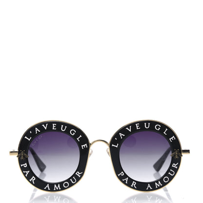 Gucci Metal L'Aveugle Par Amour Round Frame Sunglasses GG0113S Black 2 of 4