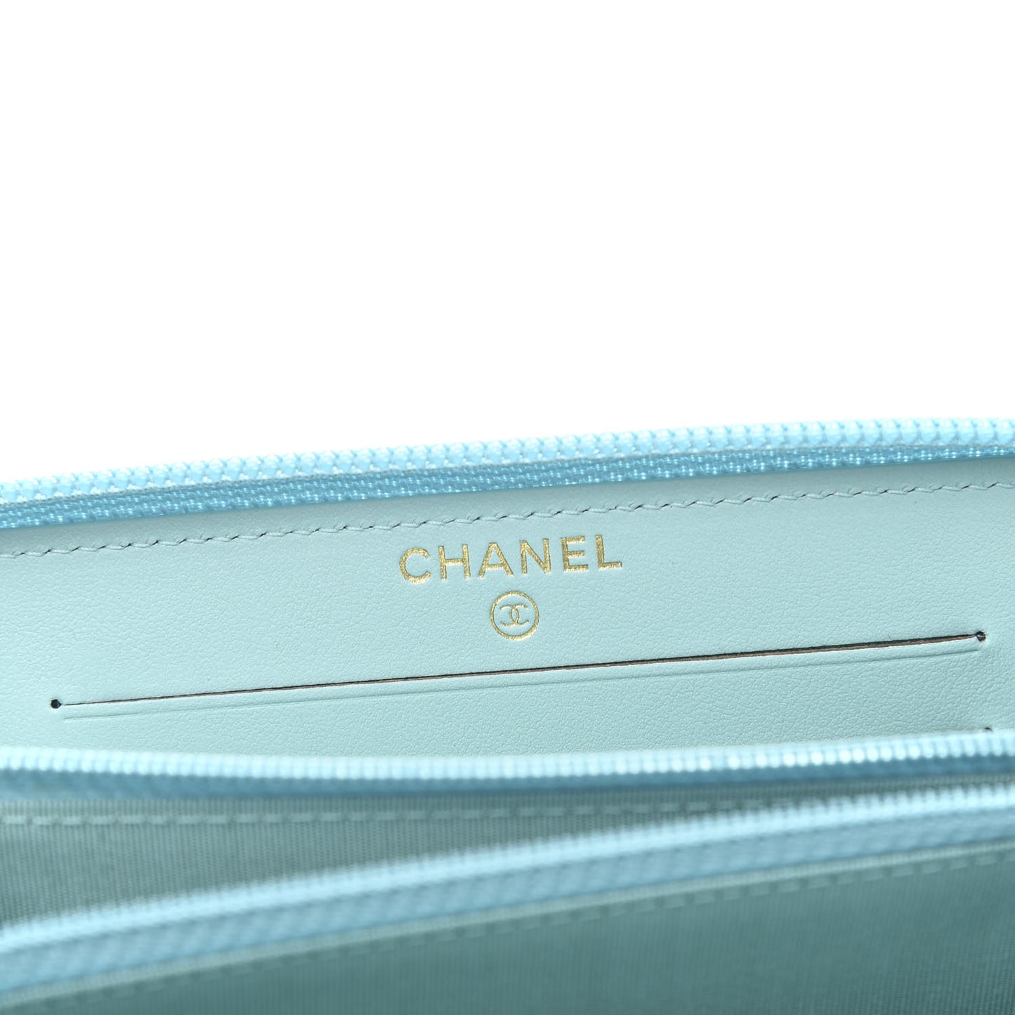 Caviar Quilted Small Boy Zip Around Wallet Light Blue