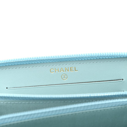 Chanel Caviar Quilted Small Boy Zip Around Wallet Light Blue 6 of 11