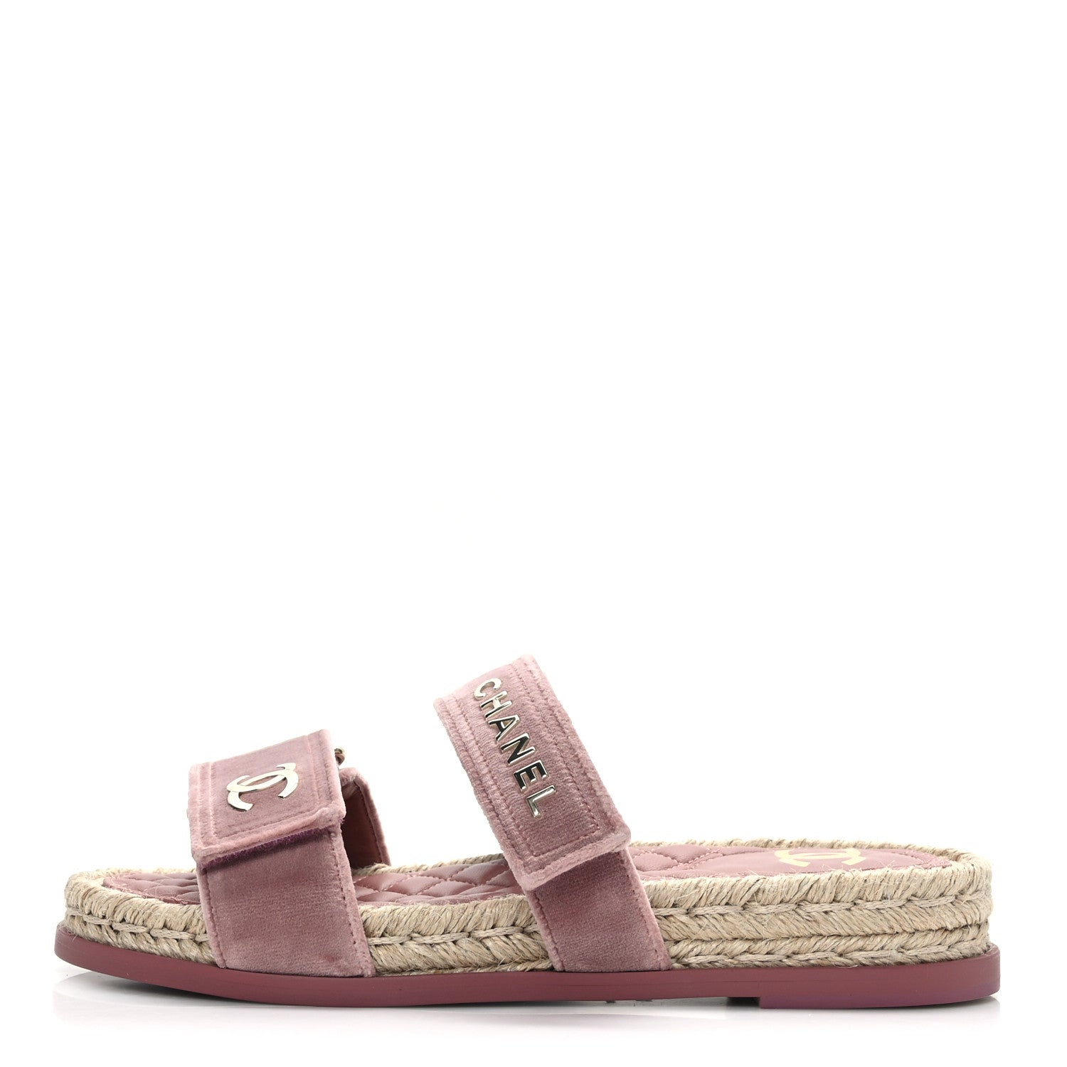 Chanel Velvet Elastic Flat Mules 38 Dark Pink 1 of 8