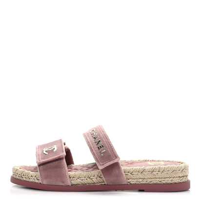 Chanel Velvet Elastic Flat Mules 38 Dark Pink 1 of 8