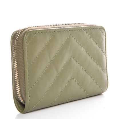 Chanel Calfskin Chevron Quilted Zip Around Coin Purse Green 3 of 8