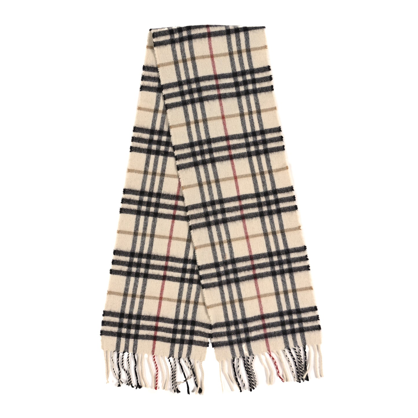 Cashmere Vintage Check Fringe Scarf Ivory