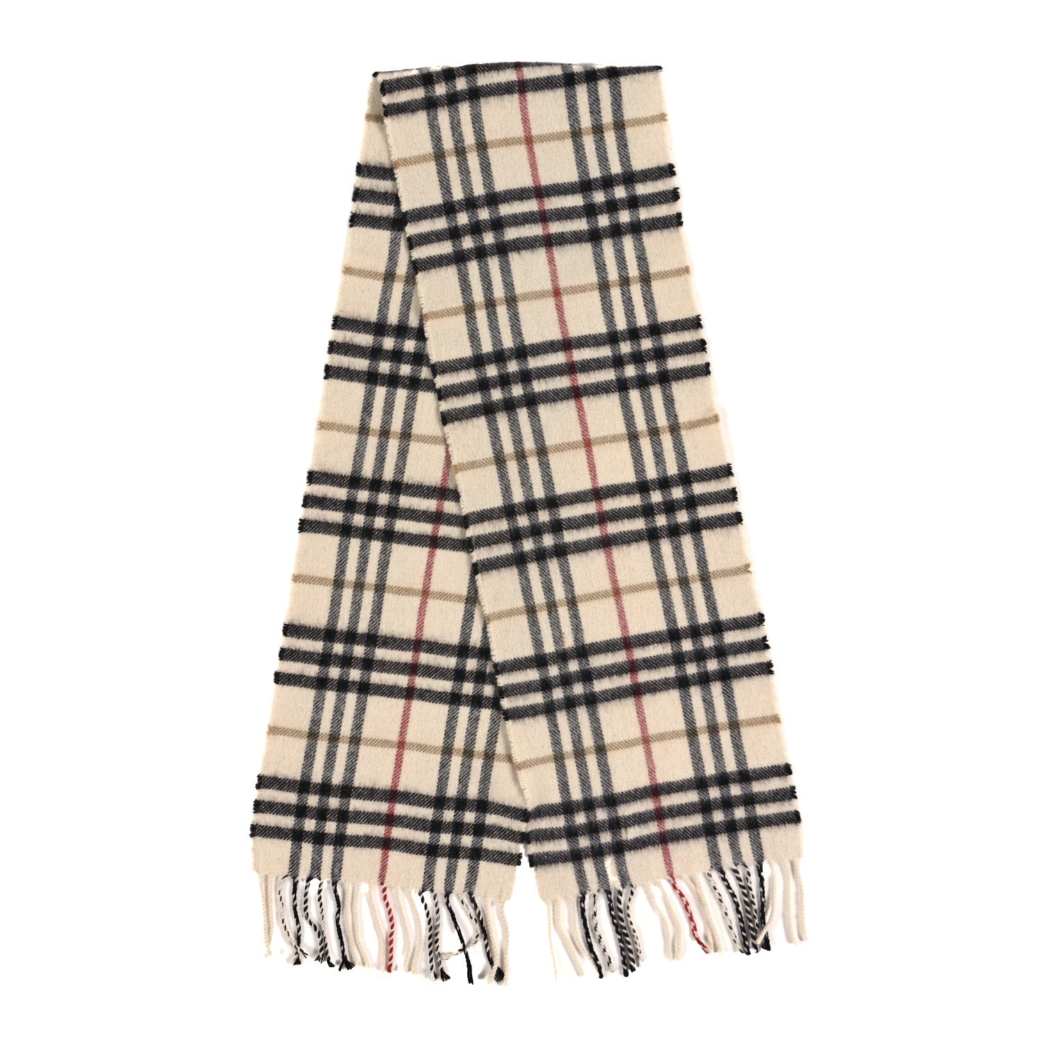 Burberry Cashmere Vintage Check Fringe Scarf Ivory 2 of 3