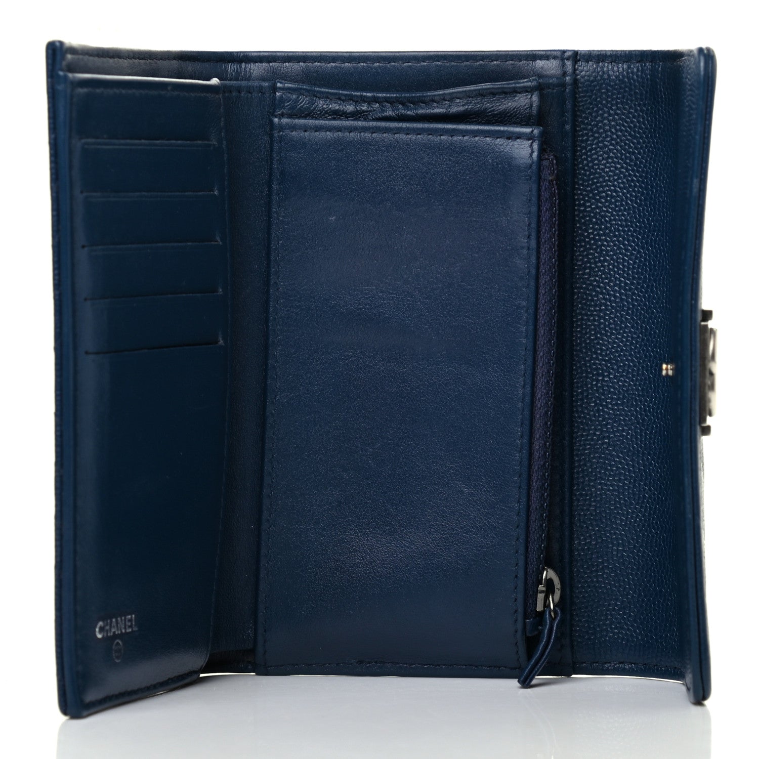 Chanel Caviar Chevron Quilted Medium Boy Flap Wallet Navy 5 of 8