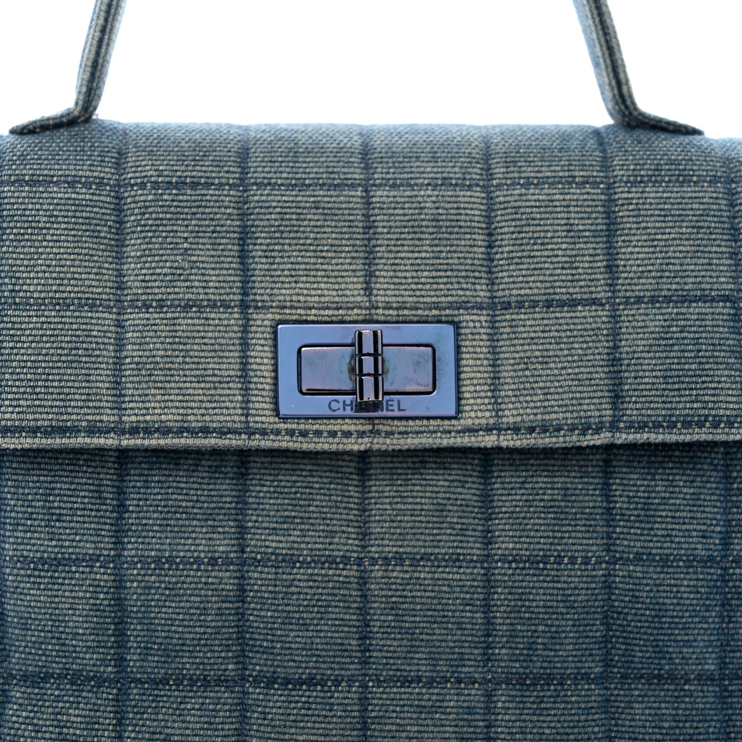 Chanel Denim Quilted Chocolate Bar Mademoiselle Top Handle Bag 8 of 10