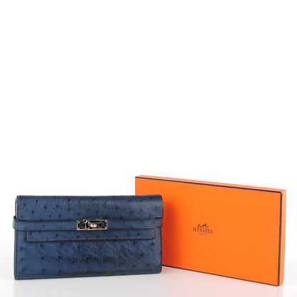 Hermes Ostrich Kelly Longue Wallet Bleu Roi 6 of 16