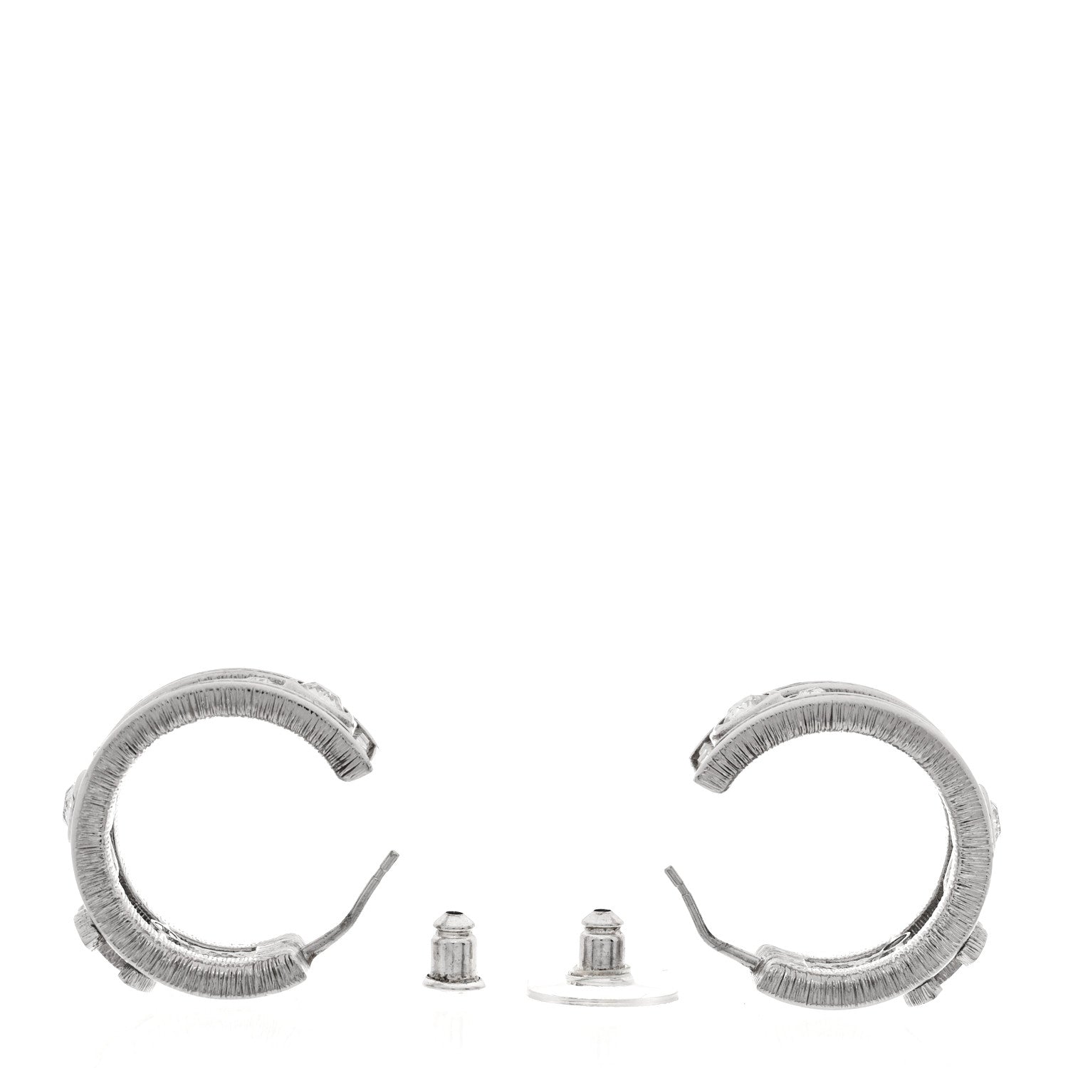 Chanel Metal Crystal CC Hoop Earrings Silver 1655759