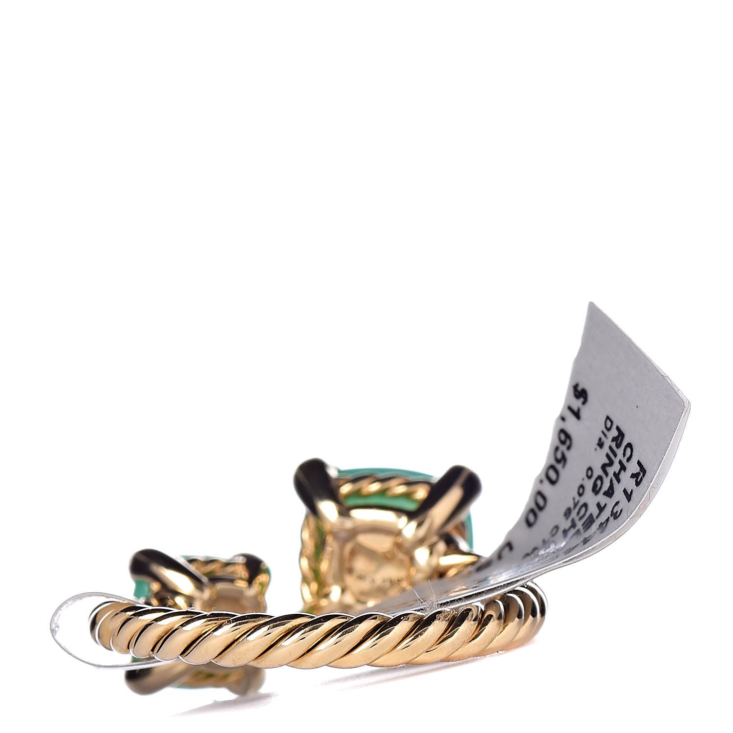 David Yurman 18K Yellow Gold Diamond Chrysoprase Chatelaine Bypass Ring 54 7 4 of 5