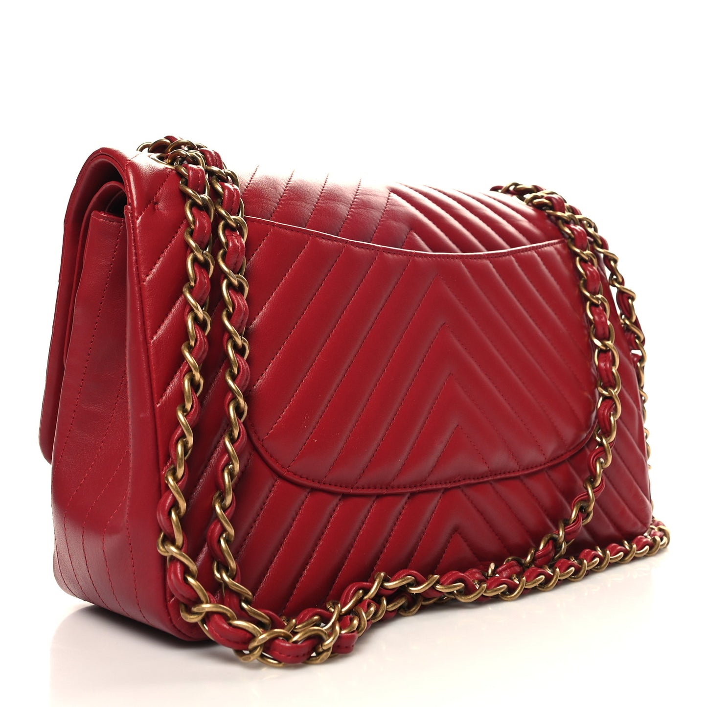 Lambskin Chevron Quilted Jumbo Double Flap Dark Red