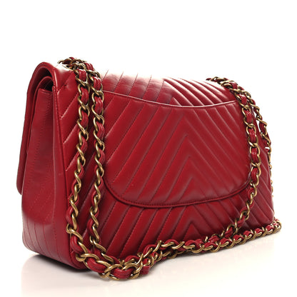 Chanel Lambskin Chevron Quilted Jumbo Double Flap Dark Red 3 of 10