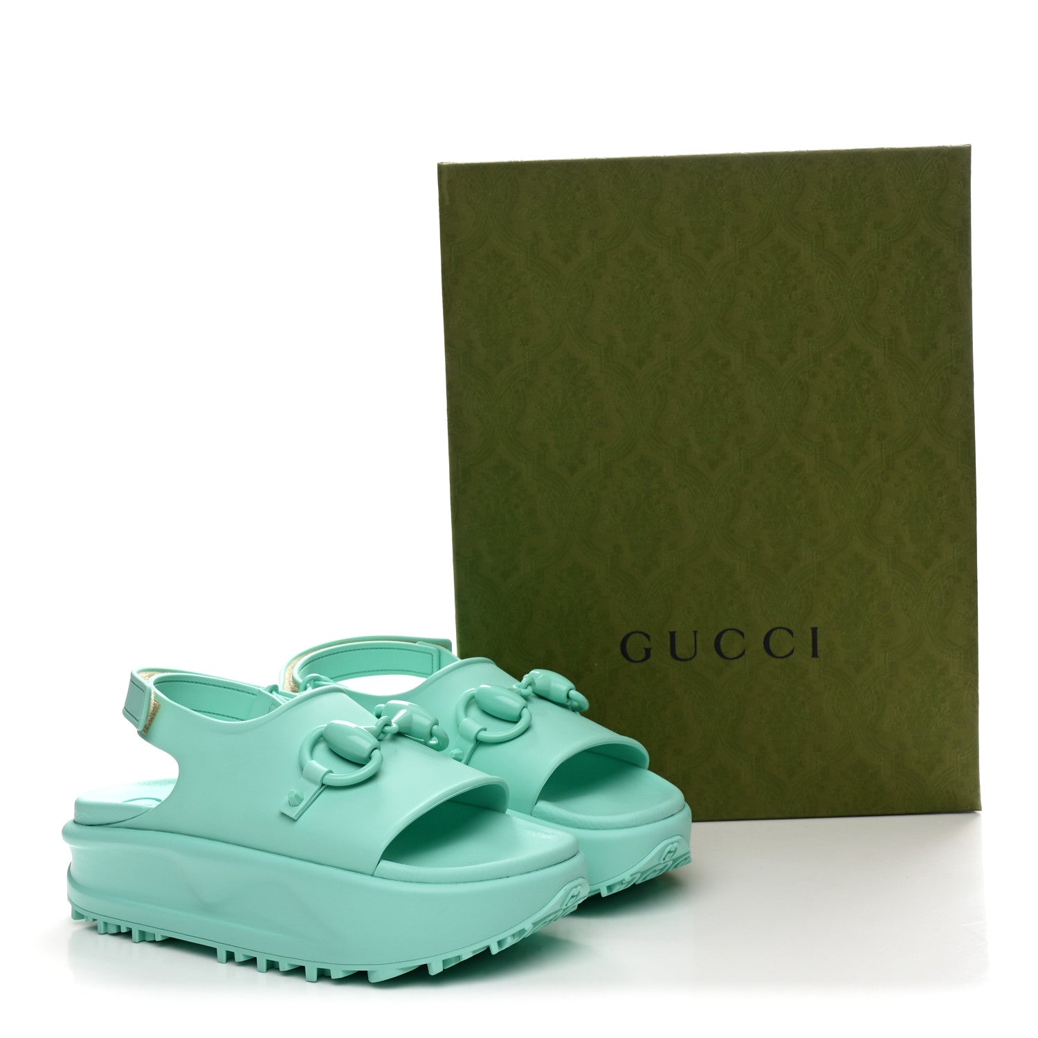 Gucci Soft Rubber Horsebit Womens Slingback Sandals 37 Teal Cyan 9 of 9