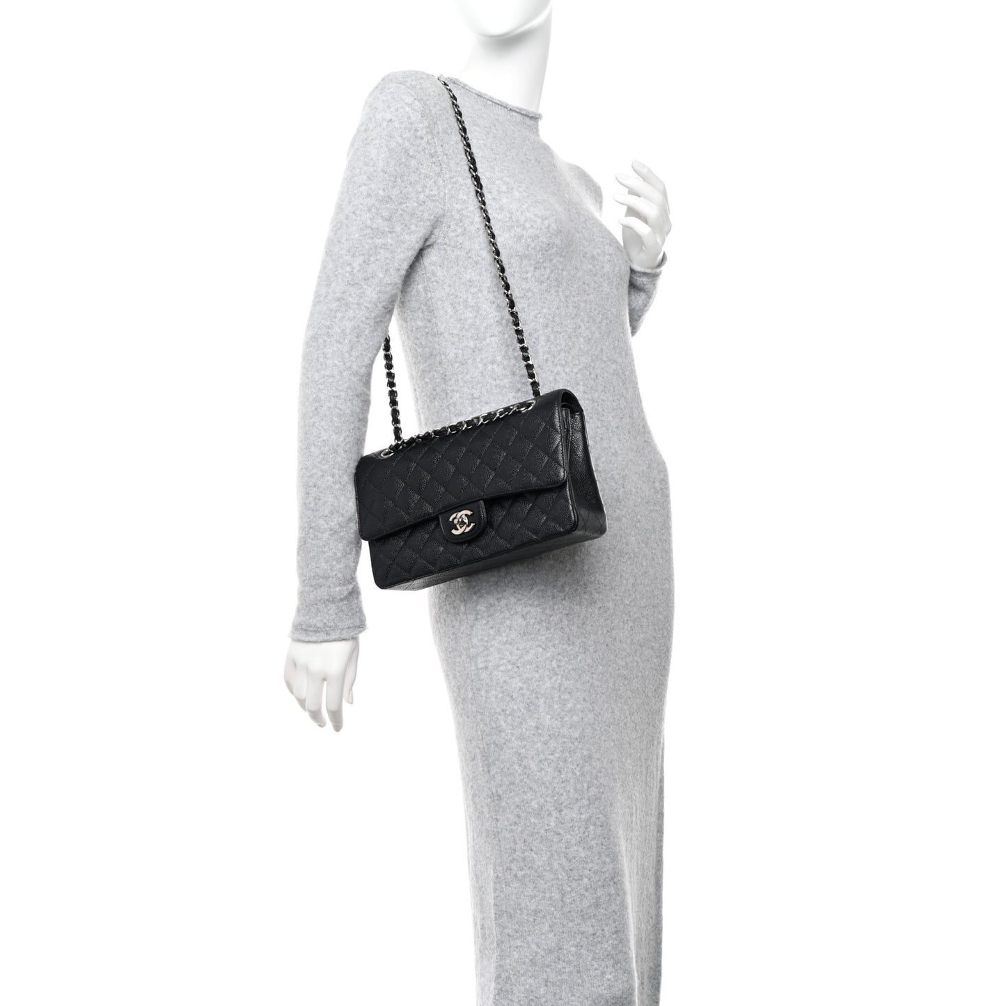 Caviar Quilted Medium Double Flap Black