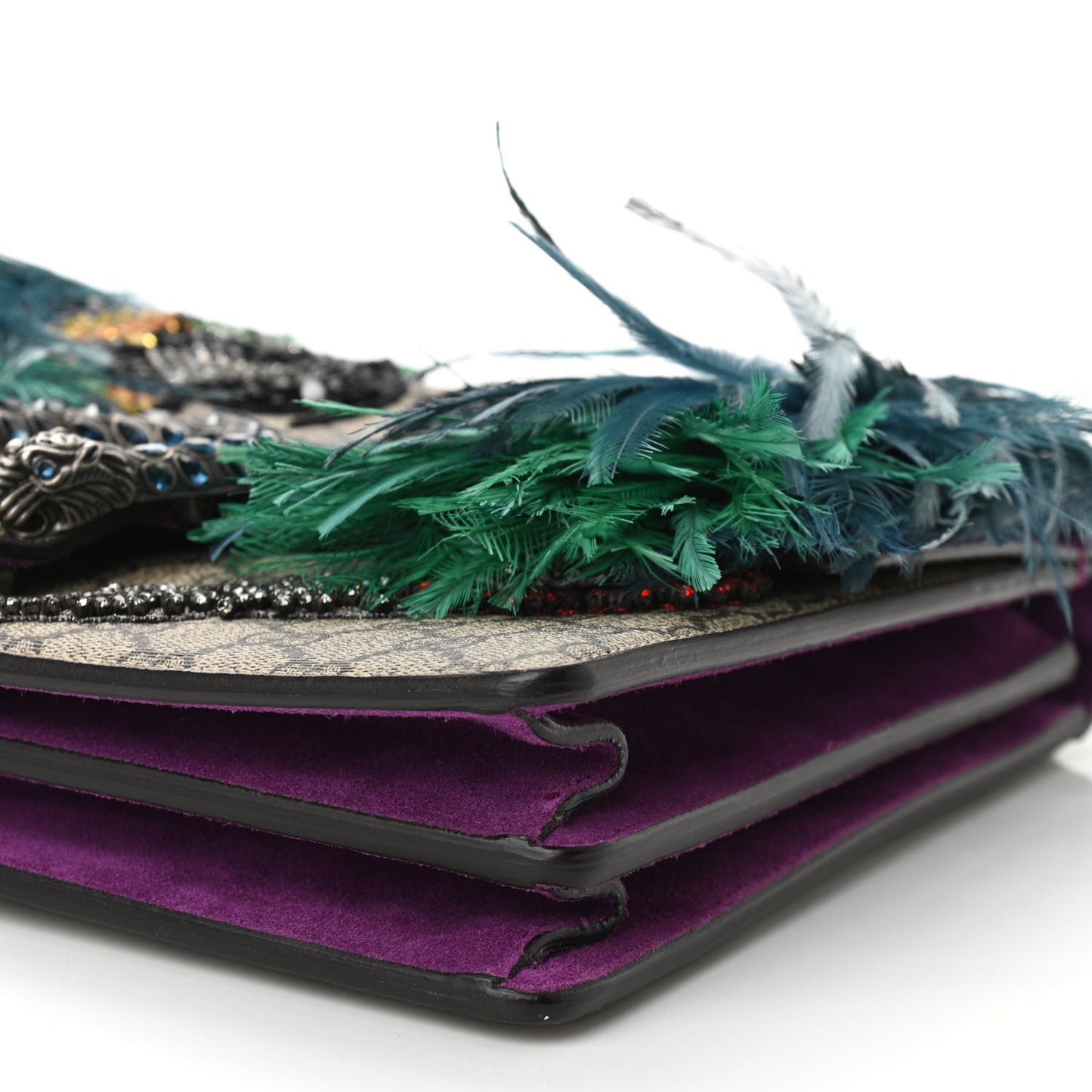 GG Supreme Monogram Feather Embroidered Medium Dionysus Parrot Shoulder Bag Beige Multicolor