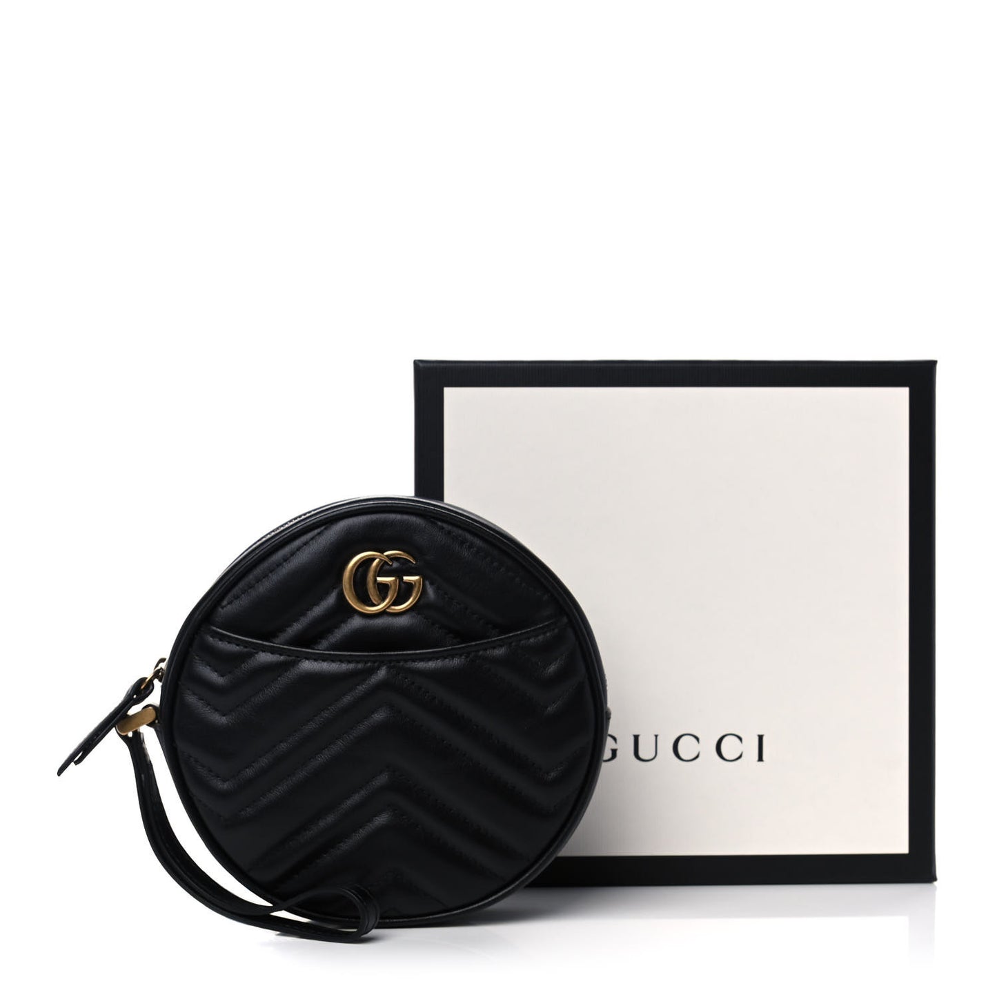 Calfskin Matelasse GG Marmont Round Wrist Wallet Black