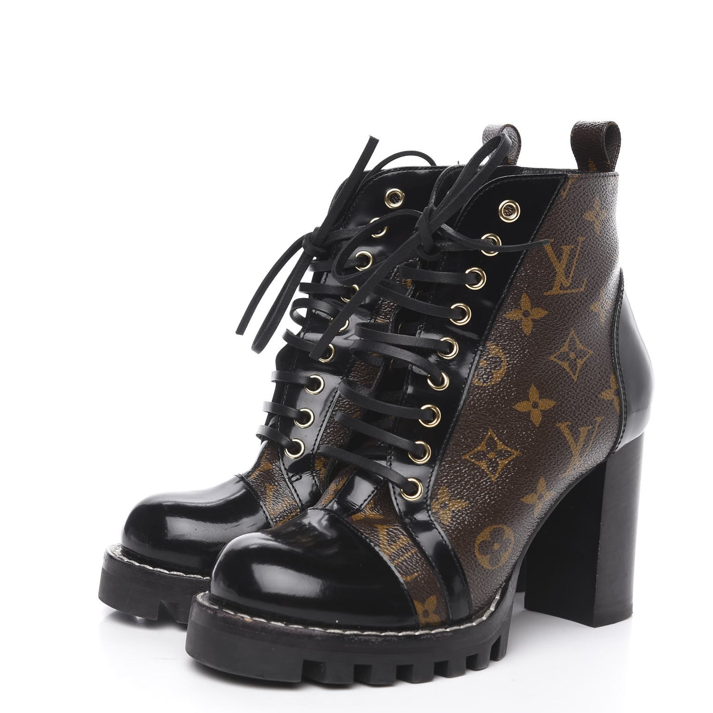 Patent Calfskin Monogram Star Trail Ankle Boots 37.5 Black
