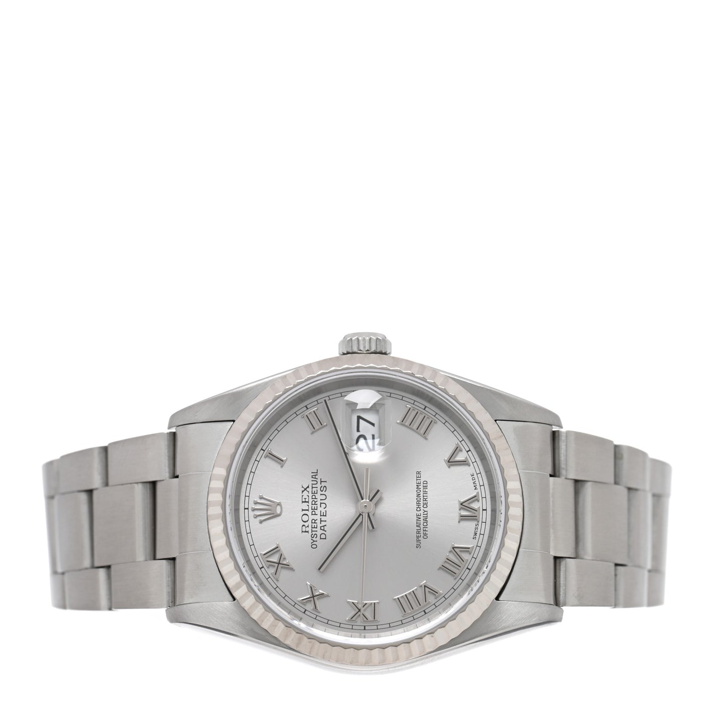 Stainless Steel 18K White Gold 36mm Oyster Perpetual Datejust Watch Silver Roman 16234