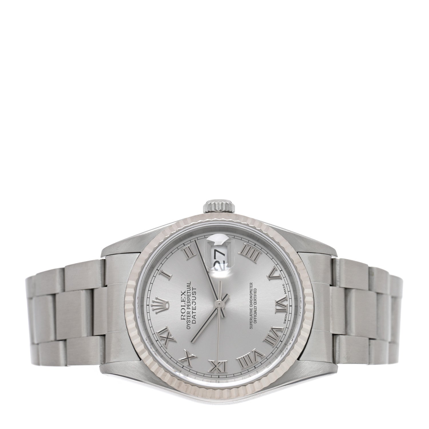 Rolex Stainless Steel 18K White Gold 36mm Oyster Perpetual Datejust Watch Silver Roman 16234 2 of 5