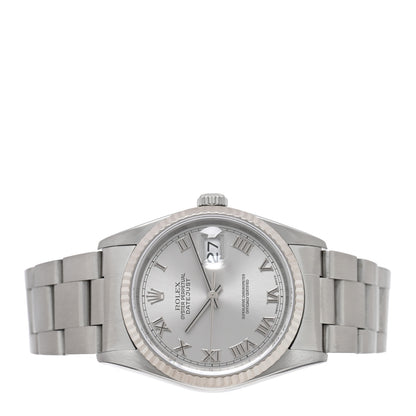 Rolex Stainless Steel 18K White Gold 36mm Oyster Perpetual Datejust Watch Silver Roman 16234 2 of 5