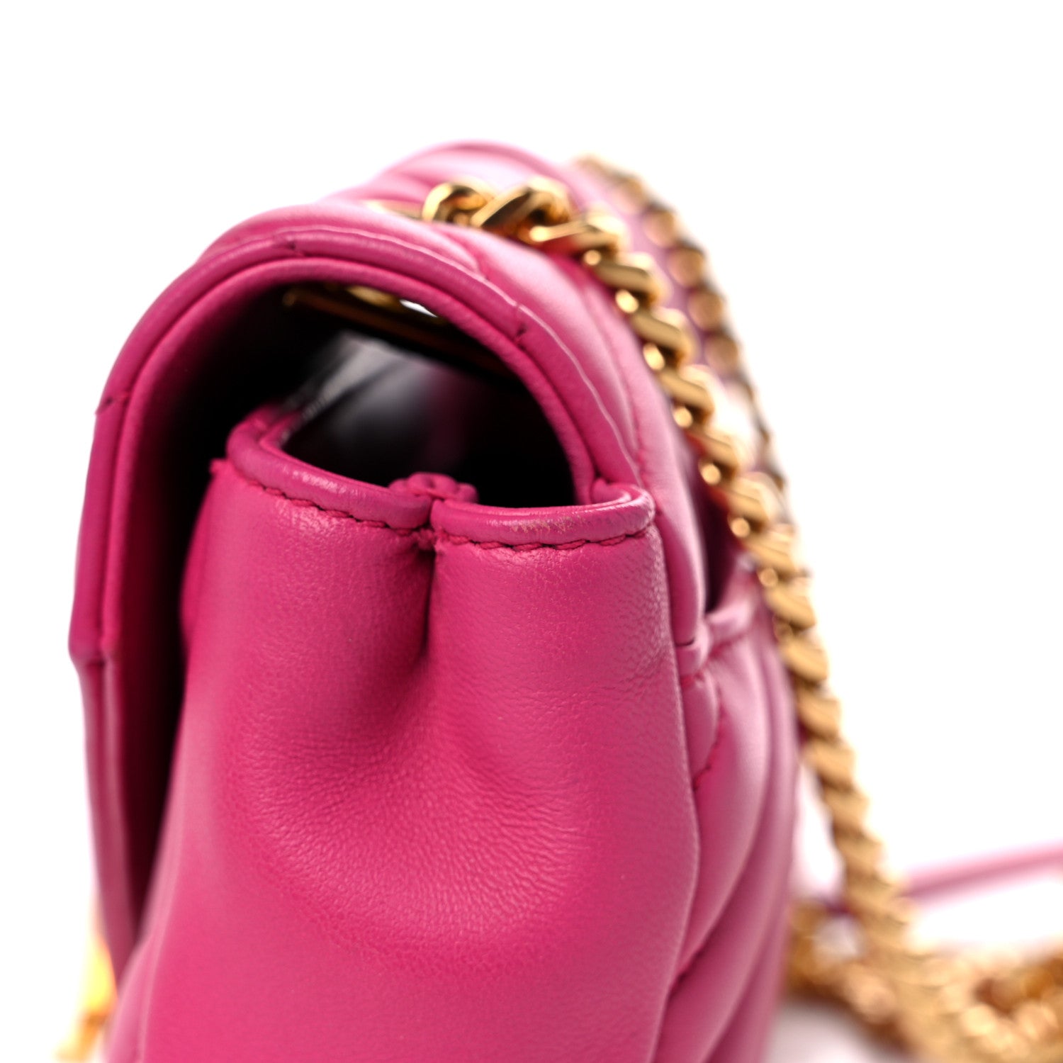 Saint Laurent Calfskin Matelasse Chevron Classic Monogram Baby Chain Bag Fuchsia 18 of 21