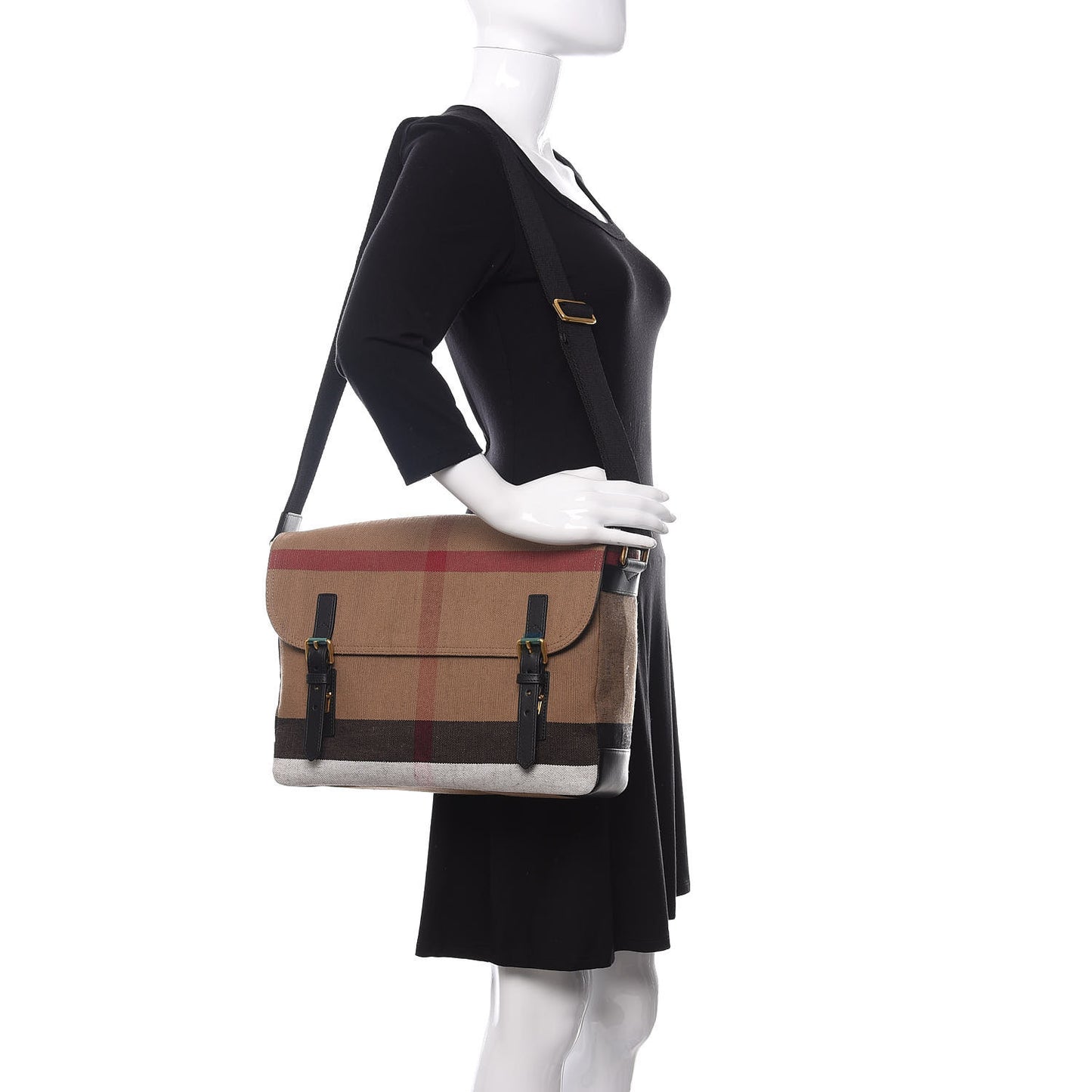 Canvas Mega Check Large Baildon Messenger Bag Black