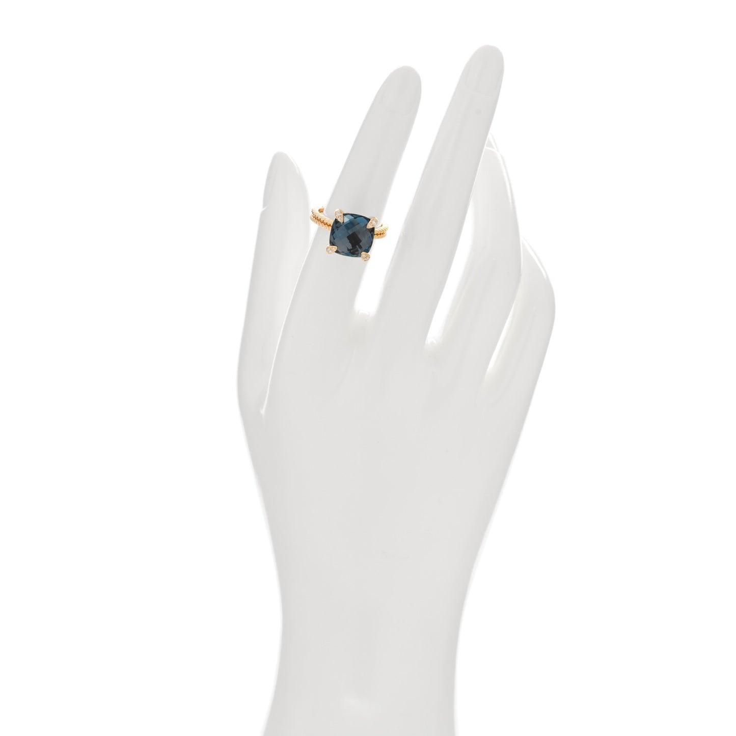 18K Yellow Gold Diamond Hampton Blue Topaz 11mm Chatelaine Ring 52 6