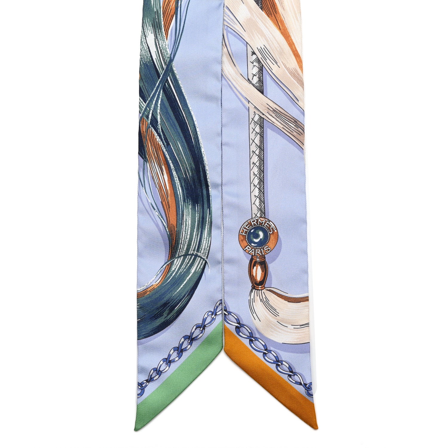 Hermes Silk Cavalcades Twilly Bleu Ciel Creme Vert 2 of 4