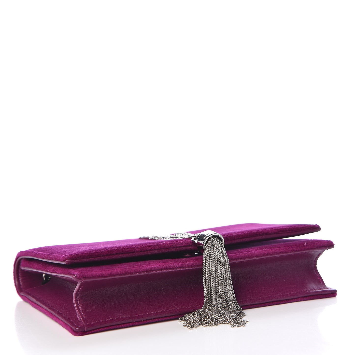 Velvet Crystal Monogram Kate Tassel Shoulder Bag Fuchsia