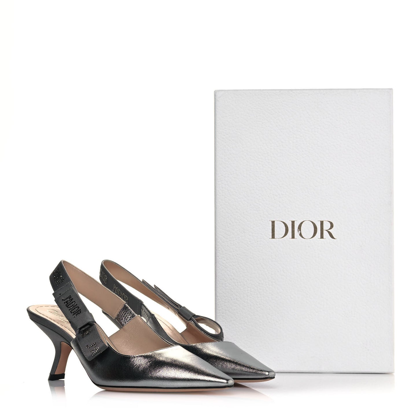 Laminated Lambskin Ribbon Crystal J'Adior Slingback 65mm Pumps 36.5 Steel