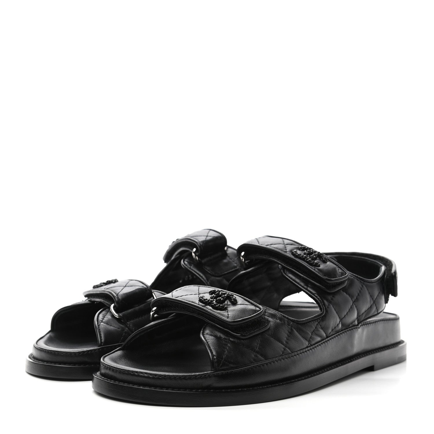 Chanel Lambskin Velcro Dad Sandals 40 Black 3 of 10