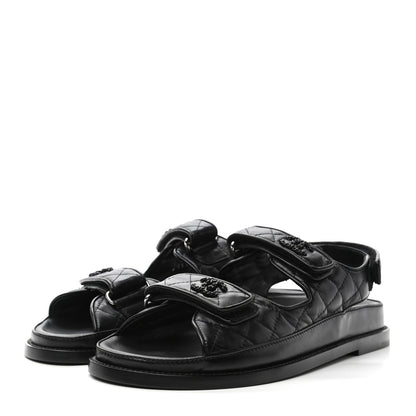 Chanel Lambskin Velcro Dad Sandals 40 Black 3 of 10