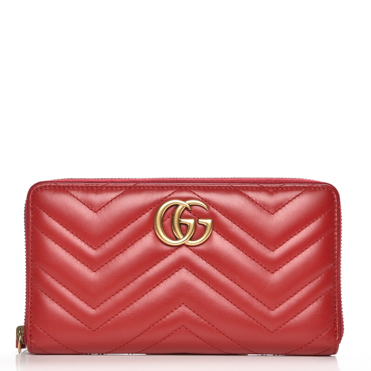 Gucci Calfskin Matelasse GG Marmont Zip Around Organizer Wallet Hibiscus Red 1 of 8