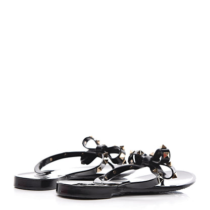 Valentino Garavani PVC Jelly Rockstud Bow Thong Sandals 37 Black 4 of 8