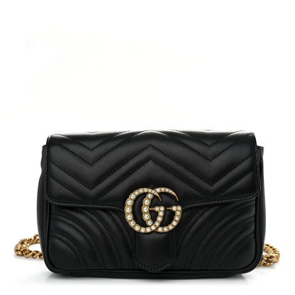Gucci Calfskin Matelasse Pearly GG Marmont Chain Belt Bag Black 1 of 11