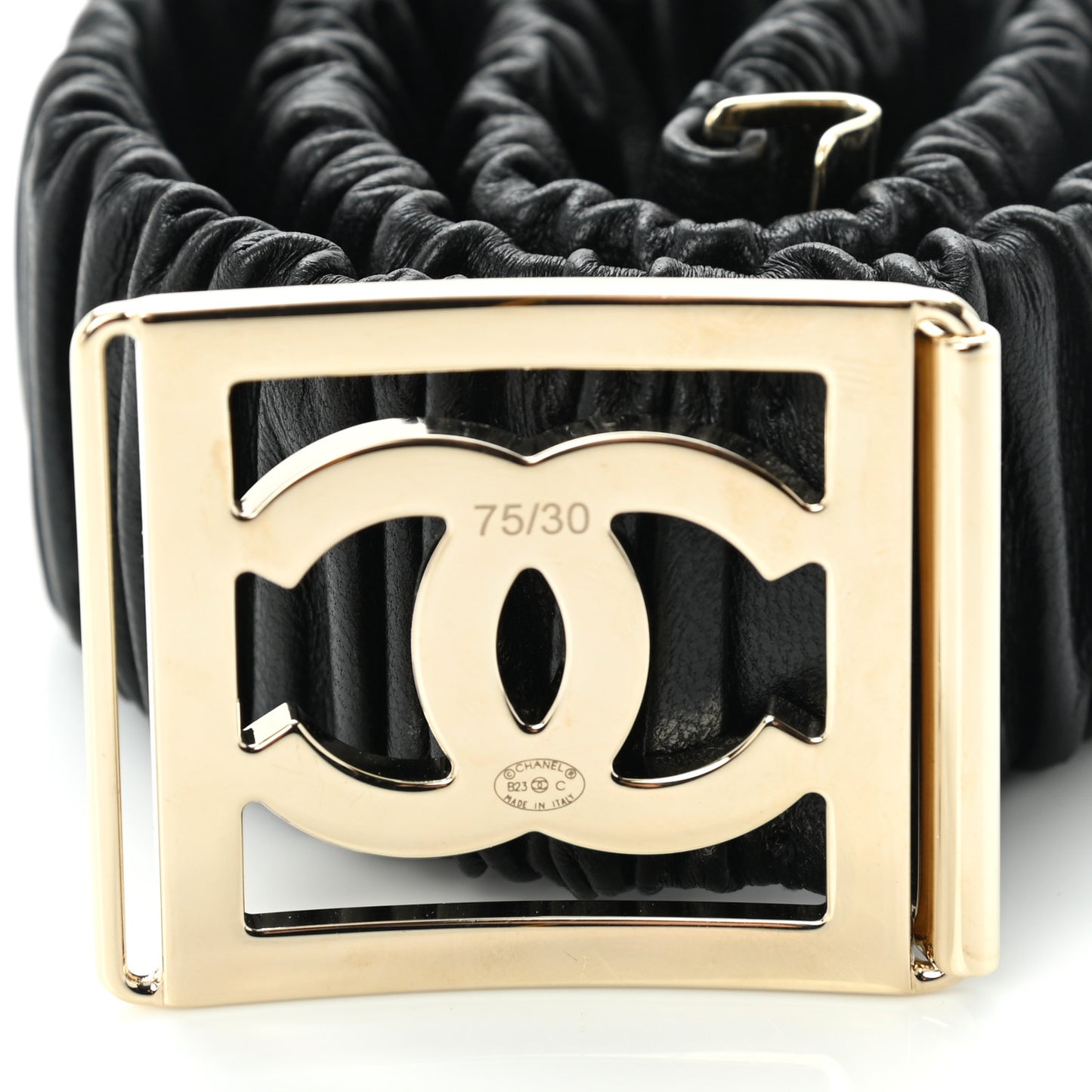 Lambskin Ruched CC Belt 75 30 Black