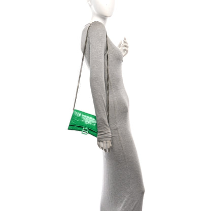 Balenciaga Shiny Calfskin Crocodile Embossed Hourglass Chain Bag Vivid Green 2 of 9