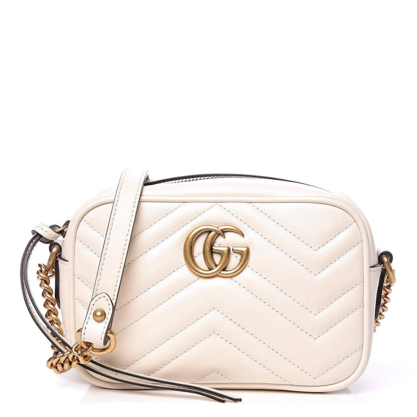 Calfskin Matelasse Mini GG Marmont Chain Shoulder Bag White