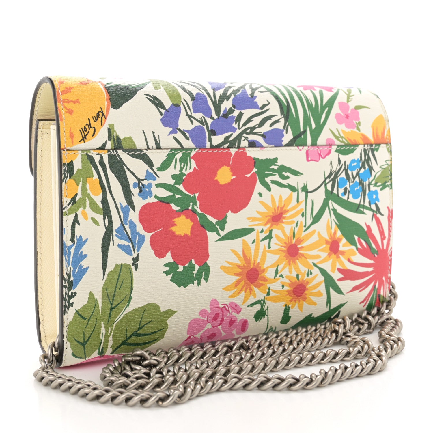Gucci X KEN SCOTT New Shangai Calfskin Jardin D'Avril Floral Print Mini Dionysus Chain Wallet Ivory Pink 3 of 11