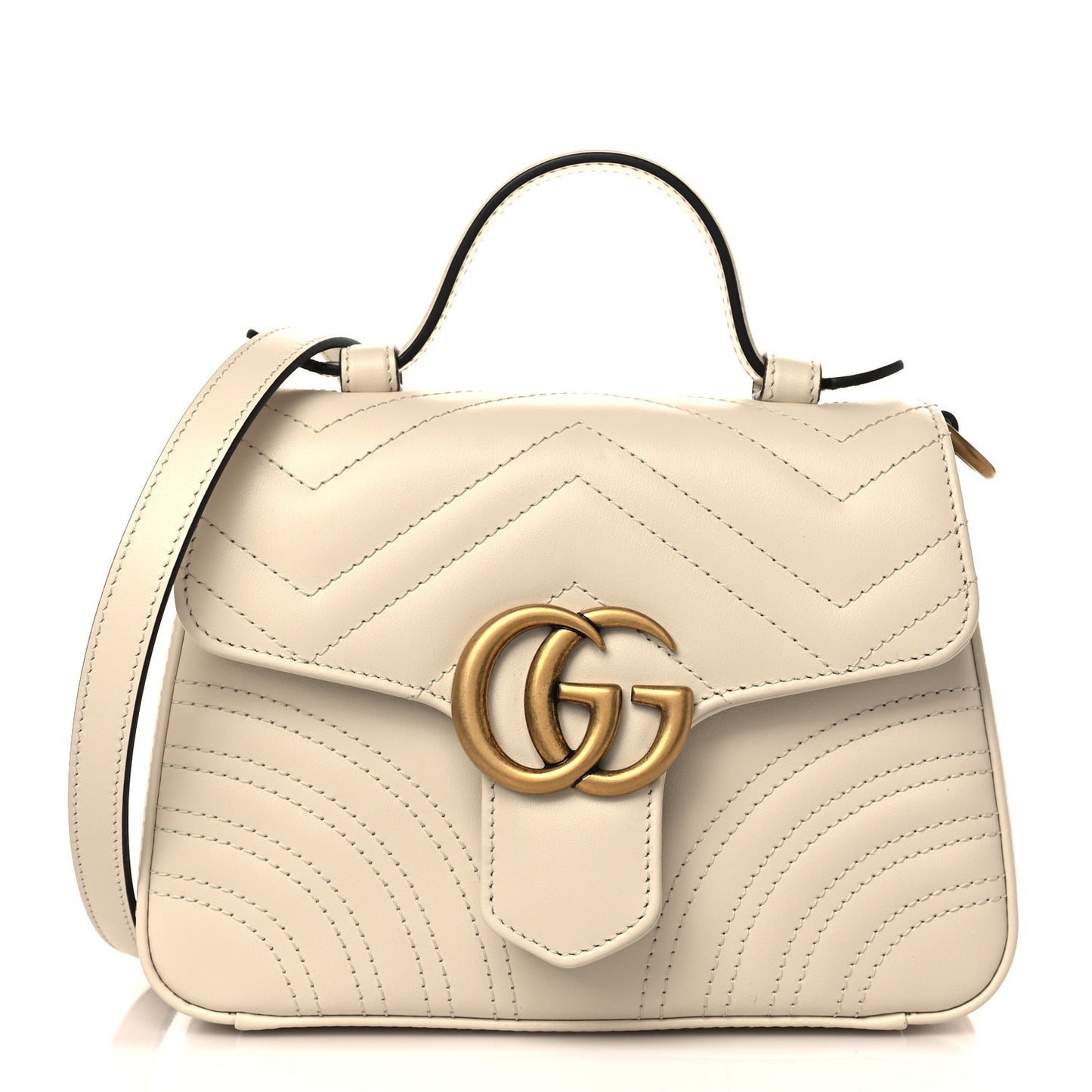 Calfskin Matelasse Mini GG Marmont Top Handle Shoulder Bag White