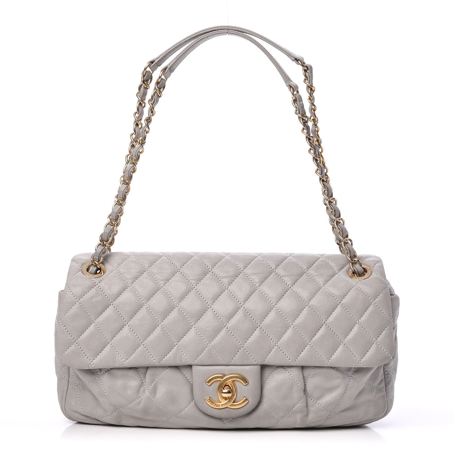 Iridescent Calfskin Large Chic Quilt Flap Grey
