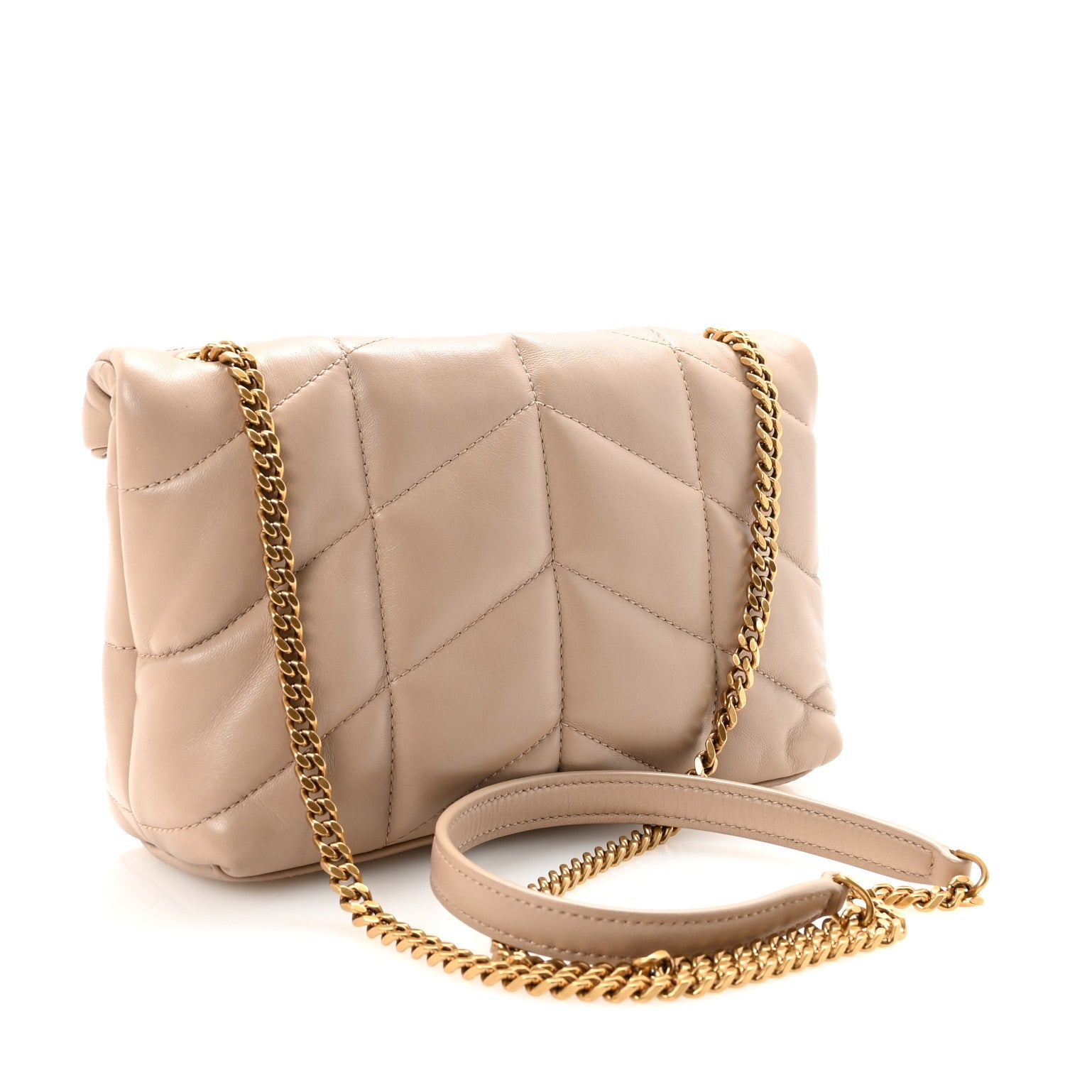 Saint Laurent Lambskin Quilted Toy Loulou Puffer Monogram Chain Satchel Dark Beige 3 of 9