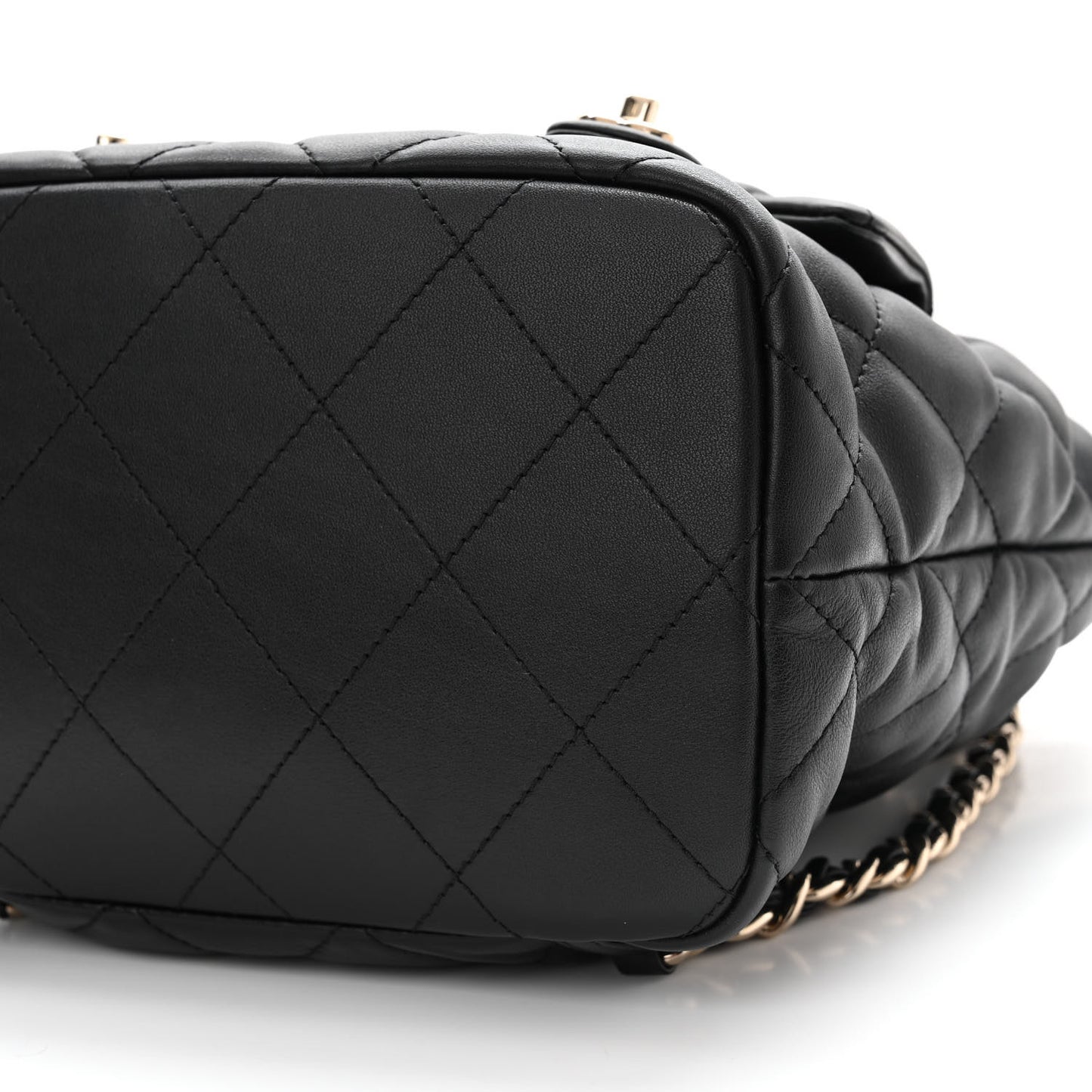 Calfskin Quilted Double Pocket Drawstring Backpack Black