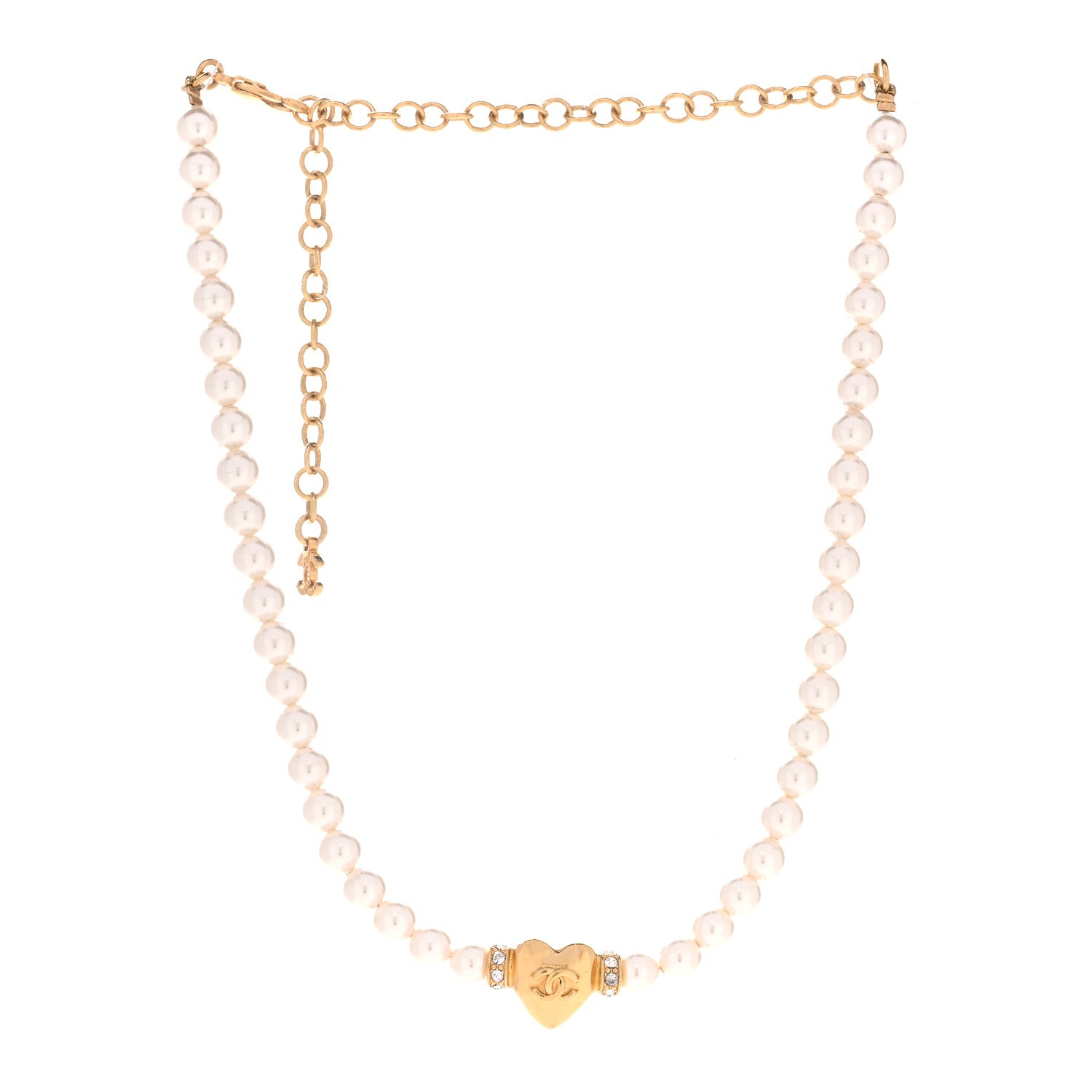 Chanel Crystal Pearl CC Heart Choker Necklace Gold 3 of 6