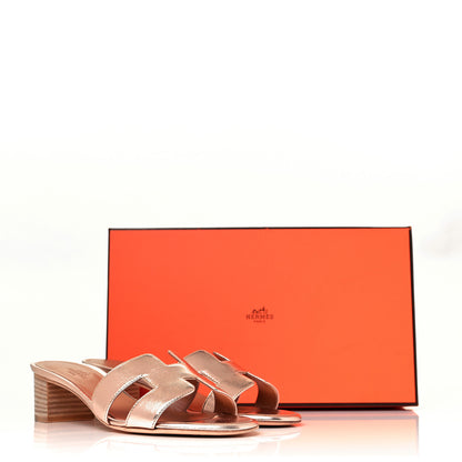 Hermes Metallic Nappa Oasis Sandals 35 Rose Dore 9 of 9